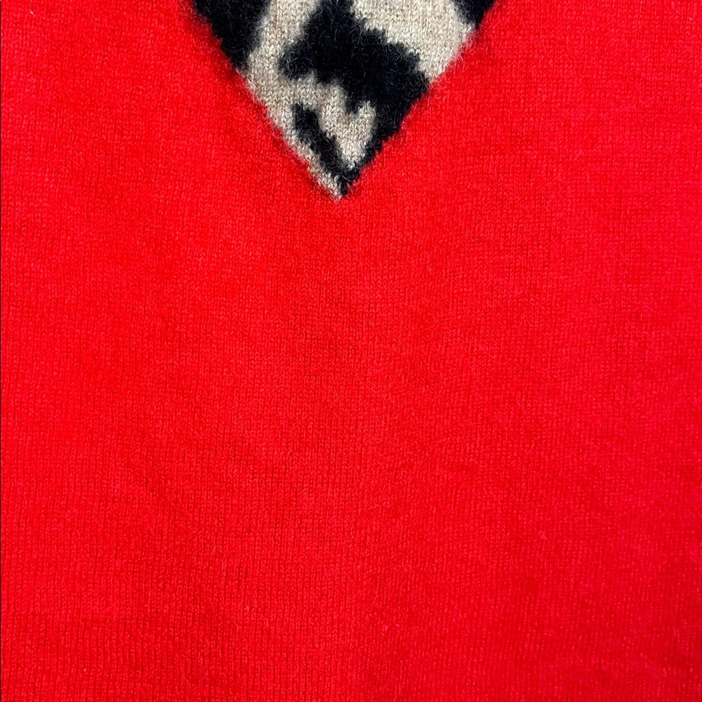 J. CREW 100% Cashmere Crewneck Sweater Red Leopard Print Heart 3/4 Sleeve XS - Picture 5 of 11
